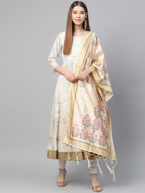 

SUTRAM Cream-Coloured & Pink Digital Printed Dupatta
