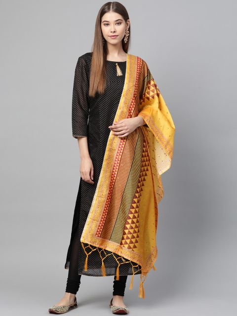 

SUTRAM Mustard Yellow & Burgundy Digital Printed Dupatta
