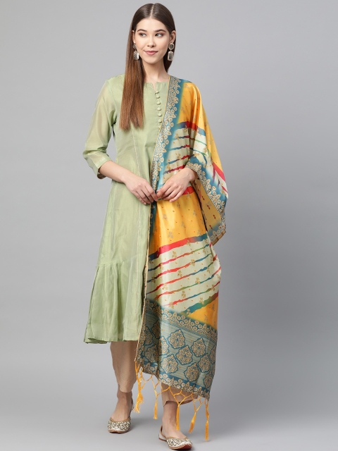 

SUTRAM Mustard & Cream-Coloured Digital Leheriya Printed Dupatta