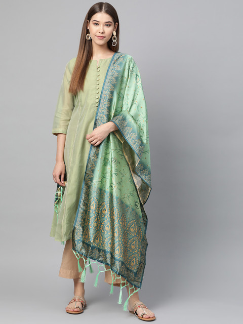 

SUTRAM Green & Off-White Printed Dupatta