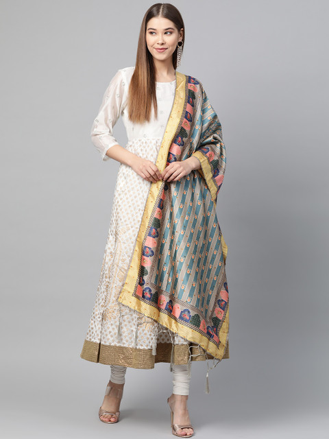 

SUTRAM Grey & Teal Blue Digital Printed Dupatta