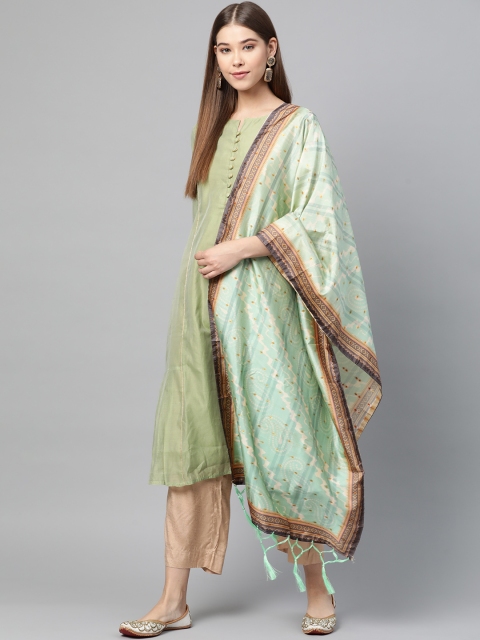 

SUTRAM Green & Cream-Coloured Digital Printed Dupatta