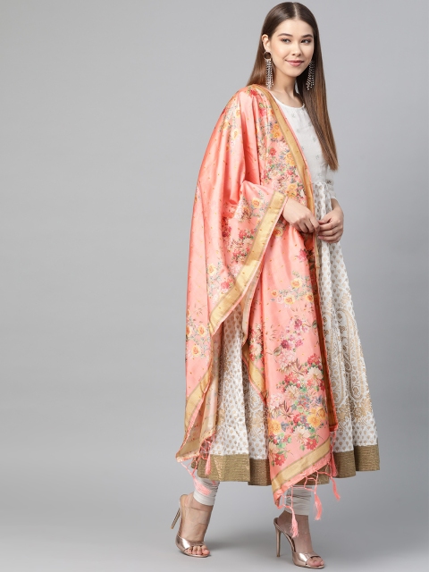 

SUTRAM Peach-Coloured & Green Digital Printed Dupatta