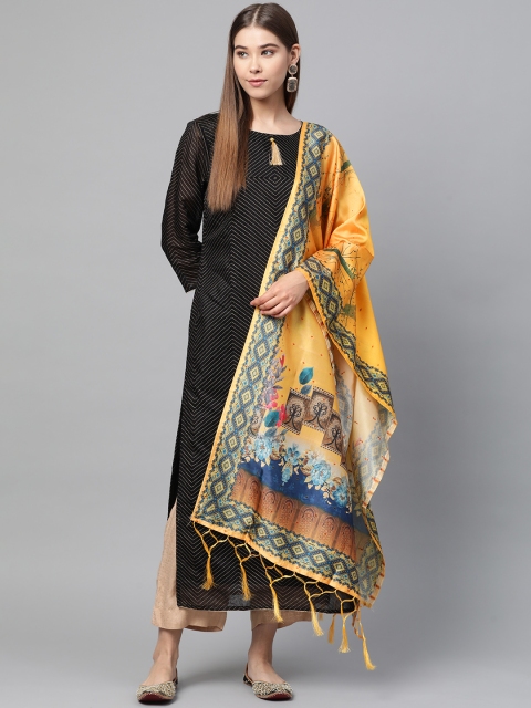 

SUTRAM Mustard Yellow & Teal Green Digital Printed Dupatta
