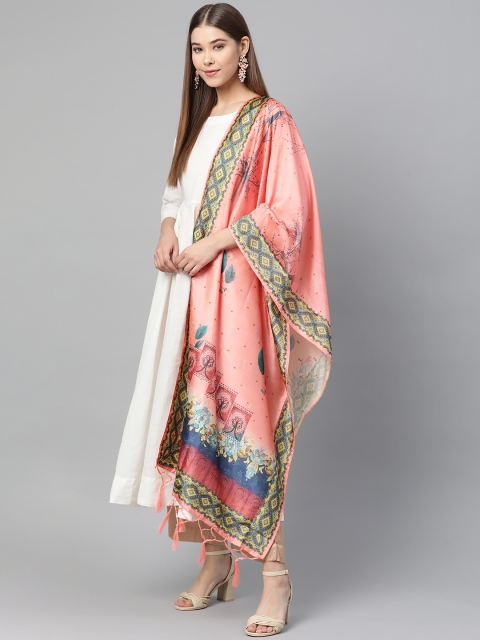 

SUTRAM Peach-Coloured & Blue Digital Printed Dupatta