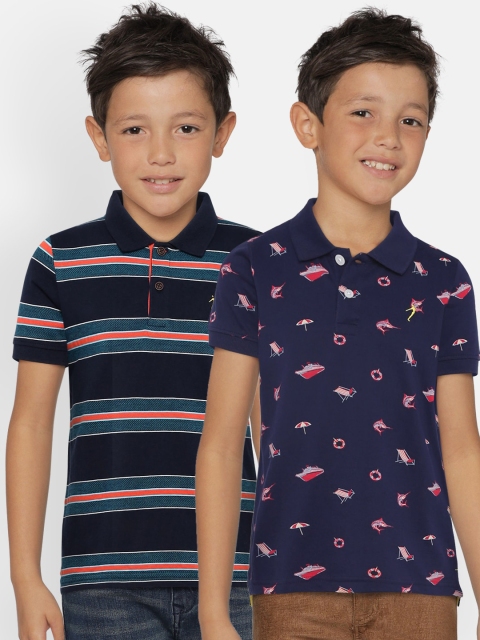 

Indian Terrain Boys Set of 2 Navy Blue Printed Polo Collar T-shirts