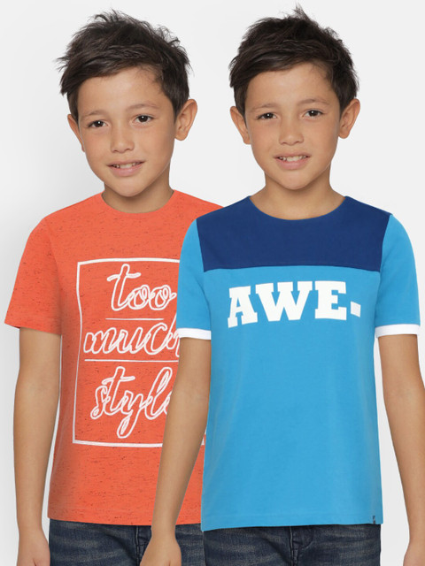 

Indian Terrain Boys Pack Of 2 Printed Round Neck T-shirts, Blue