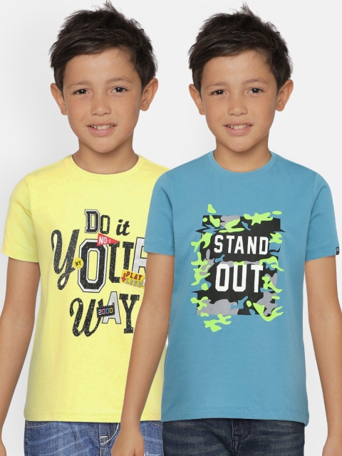 

Indian Terrain Boys Pack Of 2 Printed Round Neck T-shirts, Blue