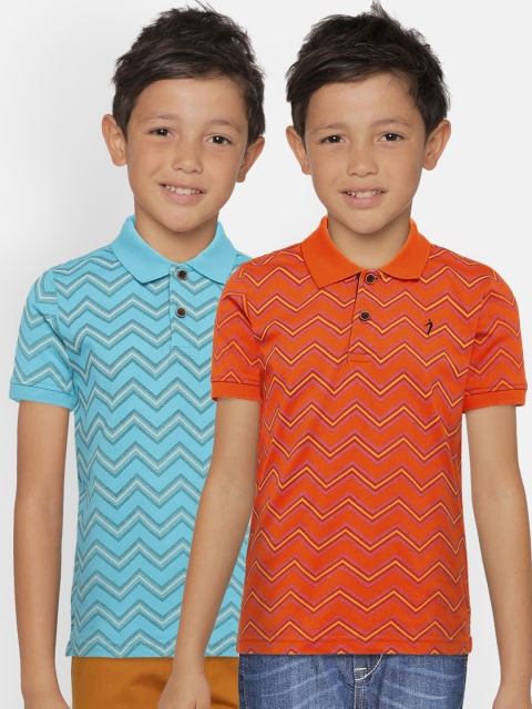 

Indian Terrain Boys Set Of 2 Printed Polo Collar T-shirts, Blue