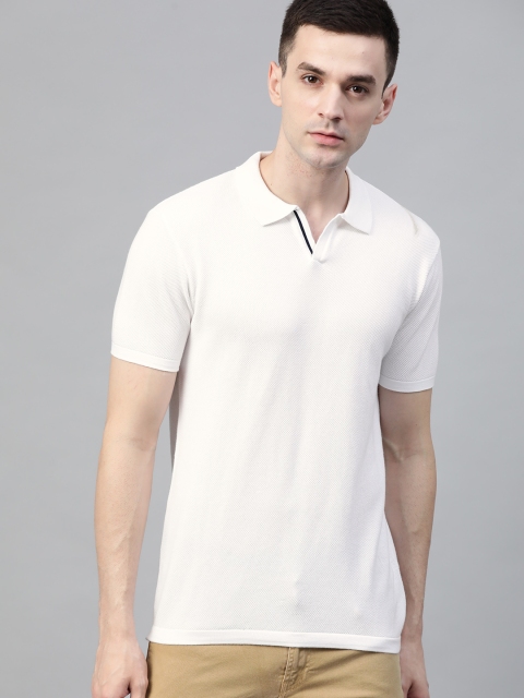 

Roadster Men White Self Design Polo Collar T-shirt