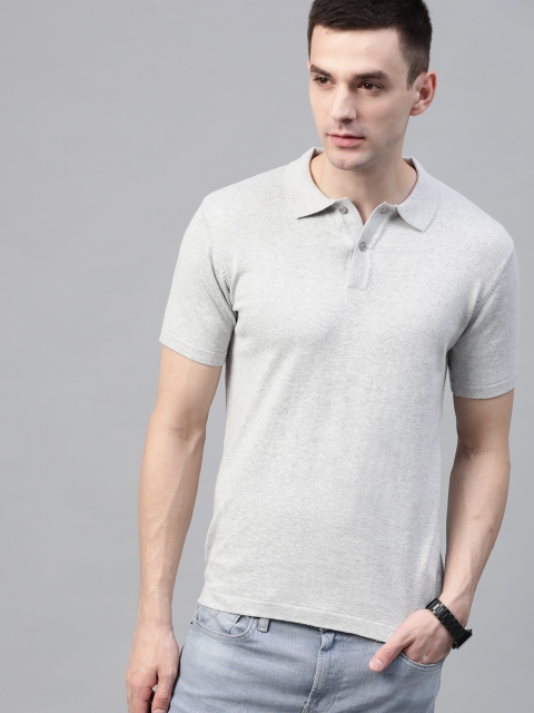 

Roadster Men Grey Melange Solid Polo Collar T-shirt