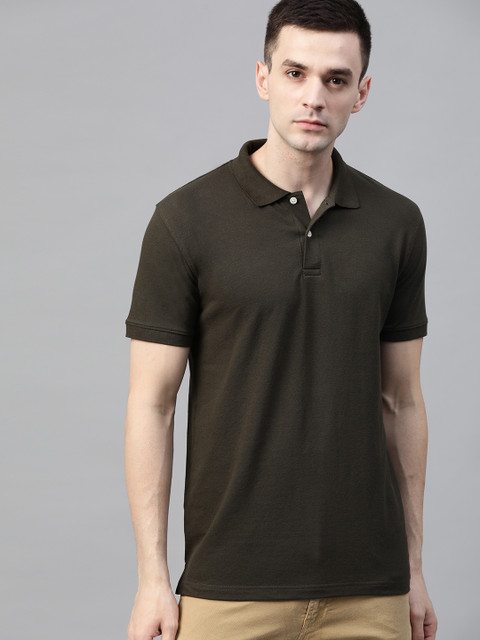 

Roadster Men Olive Green Solid Polo Collar T-shirt