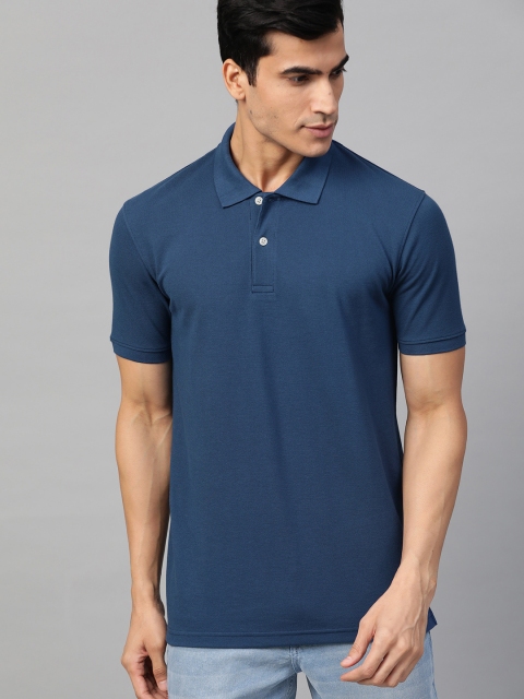 

Roadster Men Navy Blue Solid Polo Collar T-shirt