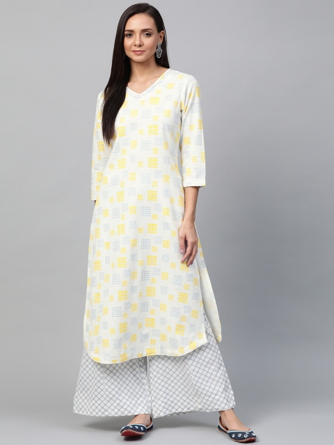 

Sangria Women White & Blue Printed Kurta with Palazzos