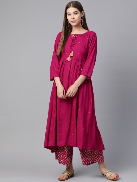 

Sangria Women Pink & Golden Printed Kurta with Palazzos