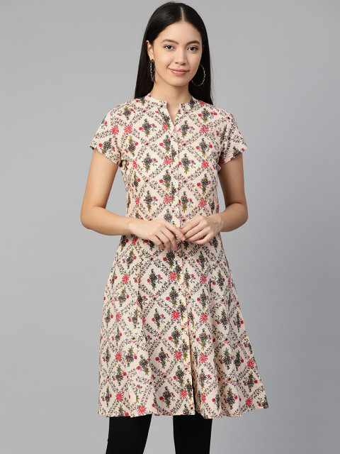 

Sangria Women Beige & Green Printed A-Line Kurta