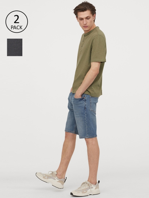 

H&M Men 2-Pack Henley Shirts, Grey