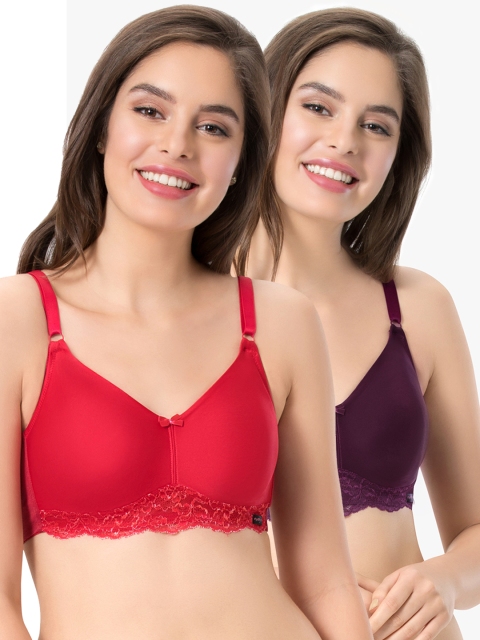 

every de by amante Pack of 2 Solid Non-Wired Non Padded Everyday Bras, Purple