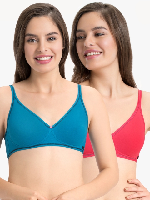 

every de by amante Pack of 2 Solid Non-Wired Non Padded Everyday Bras, Blue