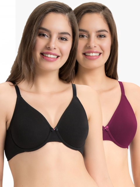 

every de by amante Pack of 2 Solid Underwired Non Padded Everyday Bras, Burgundy