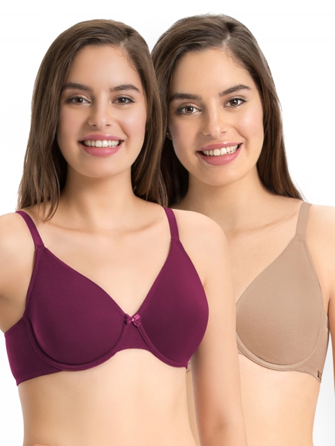 

every de by amante Pack of 2 Solid Underwired Non Padded Everyday Bras, Burgundy