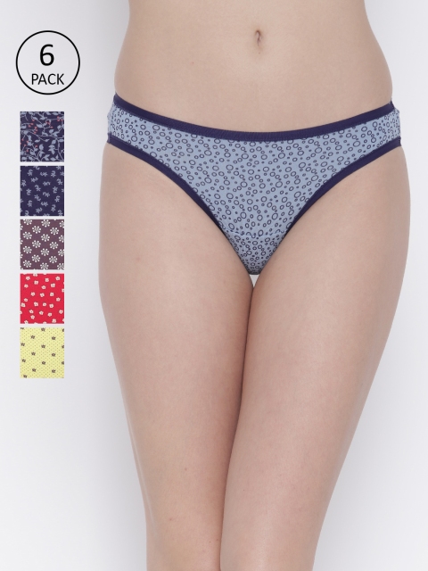 

Amante Women Pack Of 6 Printed Mid-Rise Bikini Briefs, Blue