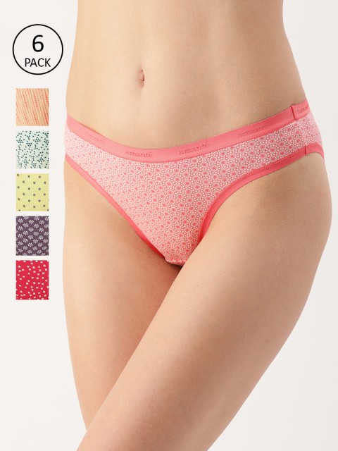 

Amante Women Pack Of 6 Printed Mid-Rise Bikini Briefs, Pink