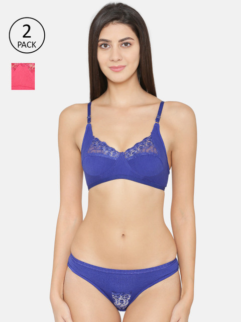 

ABELINO Women Pack of 2 Self Design Lingerie Set, Blue