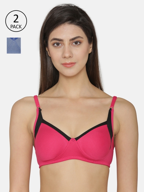 

ABELINO Pack Of 2 Solid Non-Wired Non Padded T-shirt Bras, Navy blue