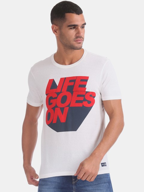 

Flying Machine Men White Printed Round Neck Pure Cotton T-shirt