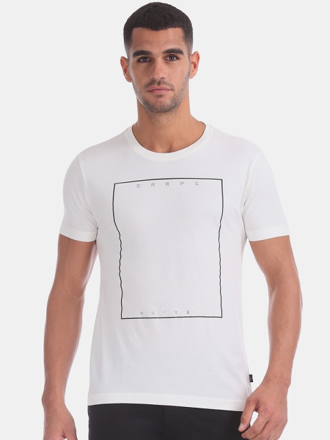 

Flying Machine Men White Printed Round Neck T-shirt
