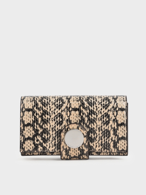 

CHARLES & KEITH Women Beige & Black Snake Skin Printed Two Fold Wallet