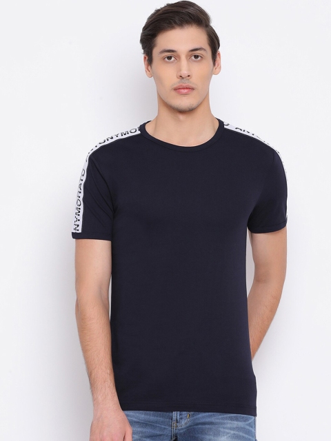 

Antony Morato Men Navy Blue Solid Round Neck Pure Cotton T-shirt