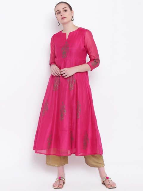 

Shakumbhari Women Pink Printed Anarkali Kurta