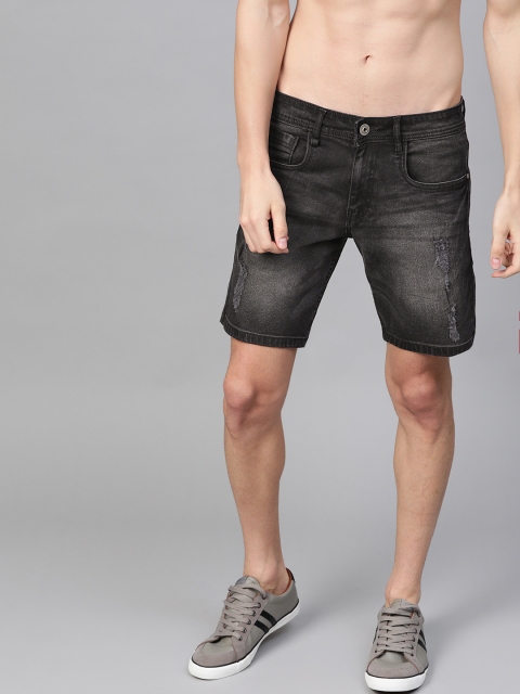 

Roadster Men Black Washed Regular Fit Denim Shorts
