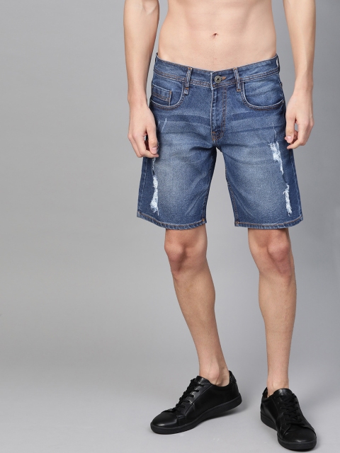 

Roadster Men Navy Blue Washed Regular Fit Denim Shorts
