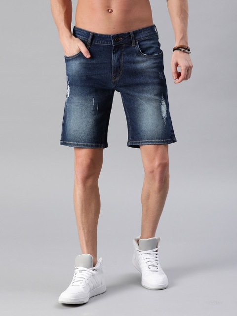 

Roadster Men Navy Blue Washed Regular Fit Denim Shorts