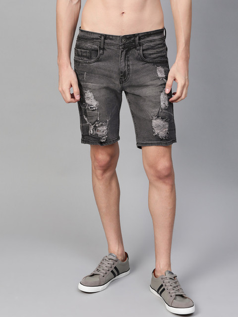 

Roadster Men Charcoal Grey Washed Regular Fit Denim Shorts