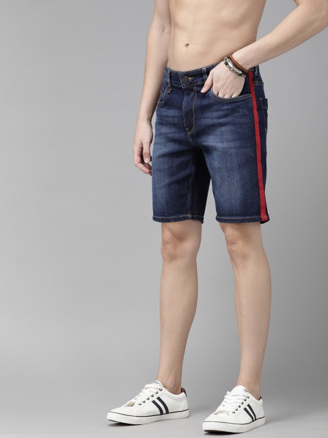 

Roadster Men Navy Blue Washed Regular Fit Denim Shorts