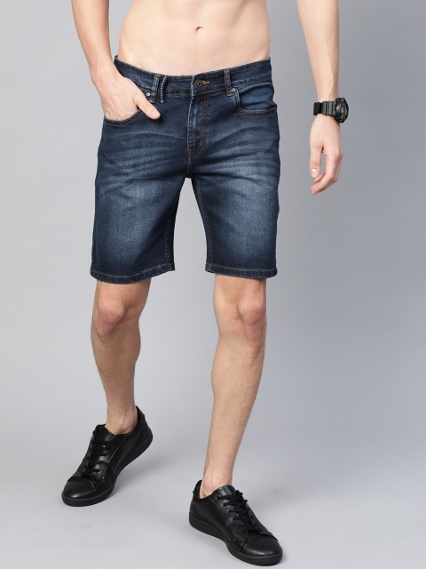

Roadster Men Navy Blue Washed Regular Fit Denim Shorts