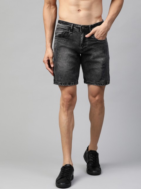

Roadster Men Charcoal Grey Washed Regular Fit Denim Shorts