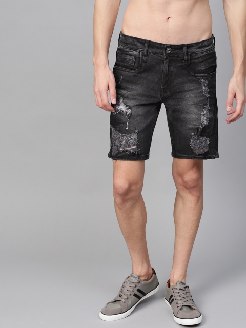 

Roadster Men Black Washed Regular Fit Denim Shorts