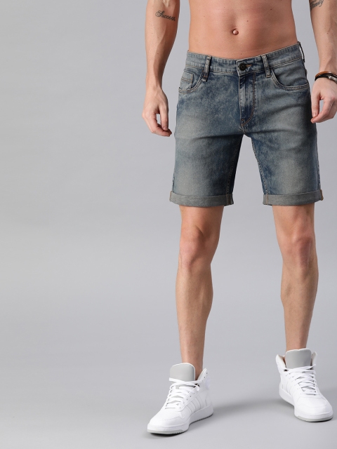 

Roadster Men Blue Washed Regular Fit Denim Shorts