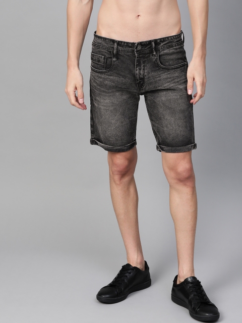 

Roadster Men Charcoal Grey Washed Regular Fit Denim Shorts
