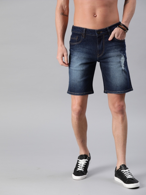 

Roadster Men Navy Blue Washed Regular Fit Denim Shorts