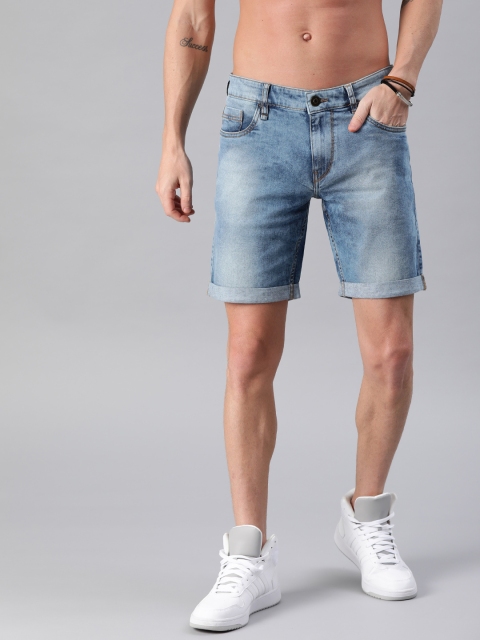 

Roadster Men Blue Washed Regular Fit Denim Shorts