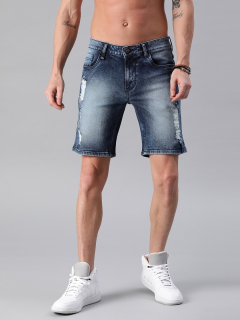 

Roadster Men Blue Washed Regular Fit Denim Shorts