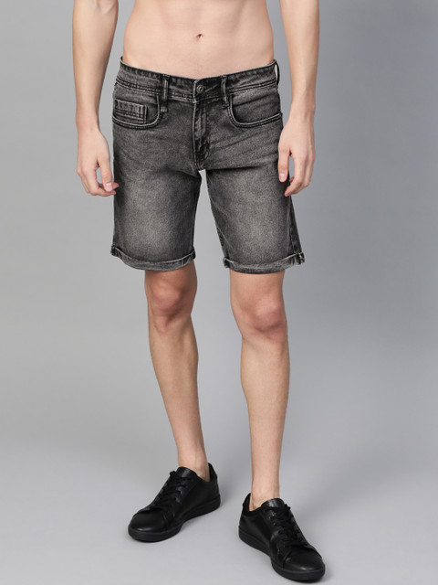 

Roadster Men Charcoal Grey Washed Regular Fit Denim Shorts