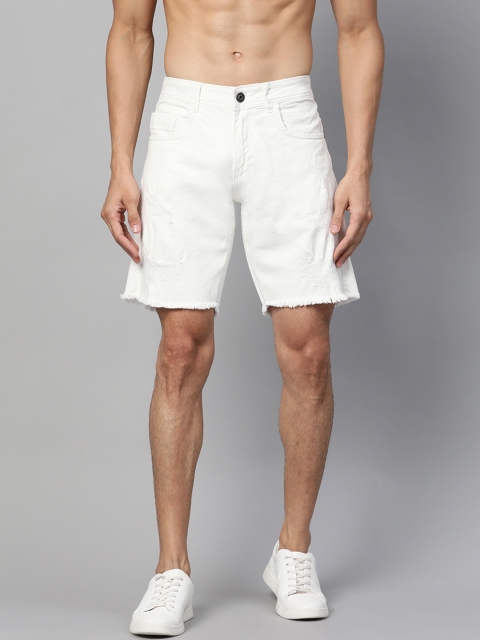 

Roadster Men White Distressed Regular Fit Denim Shorts