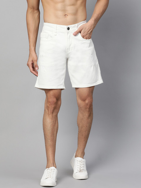 

Roadster Men White Distressed Regular Fit Denim Shorts